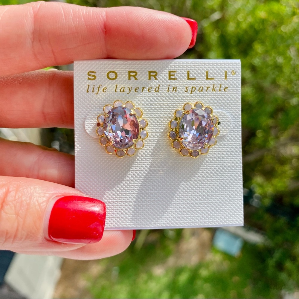 Sorrelli Halo Oval Crystal Stud Earrings in Crystal Rose NWT - Picture 4 of 16